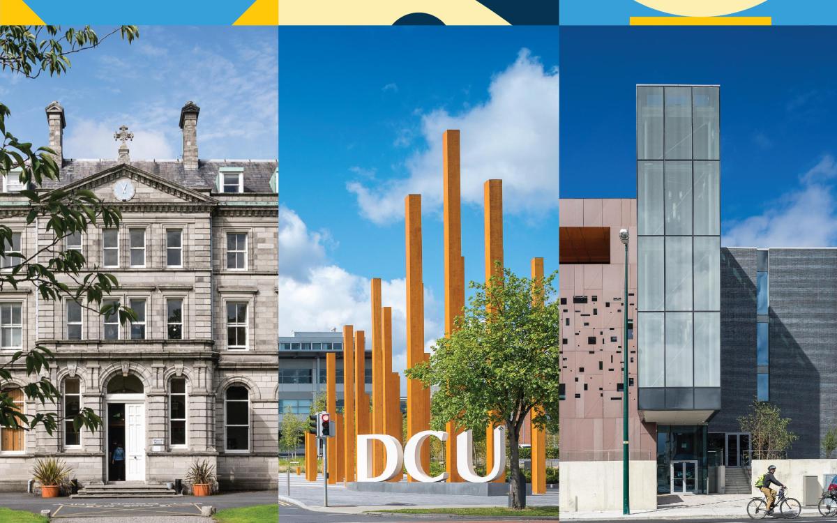 A collage of images showing DCU's three academic campuses