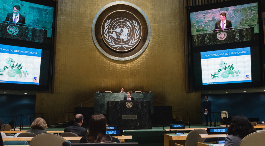 Luke McCluskey presenting at the UN Headquarters in New York