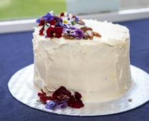 Shows Susan's Hummingbird cake during the DCU Bake Off for Barretstown