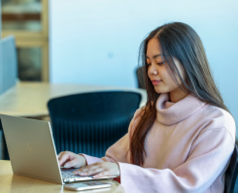 student studying at laptop