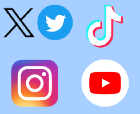 Icons for X/Twitter; TikTok; Instagram; Youtube