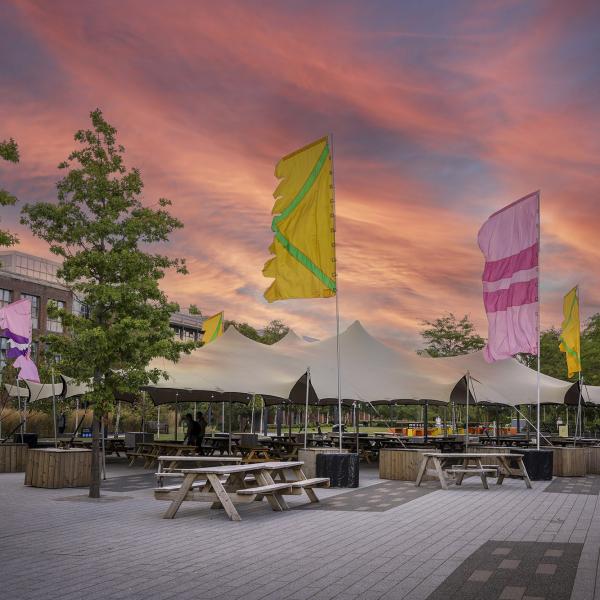 Tents and flags in Mall, DCU Glasnevin Campus