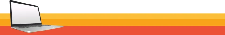 laptop with blank screen and stripes of orange and yellow