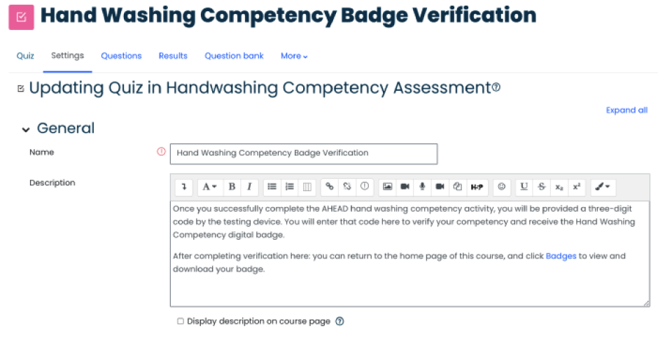 Hand Washing Competency Badge Verification