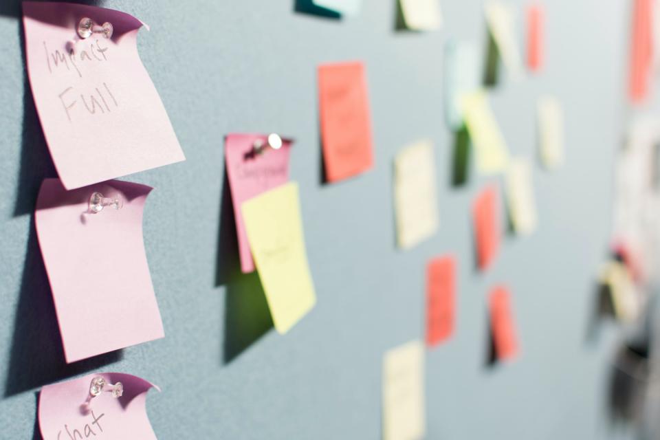 Post-it notes stuck on a board