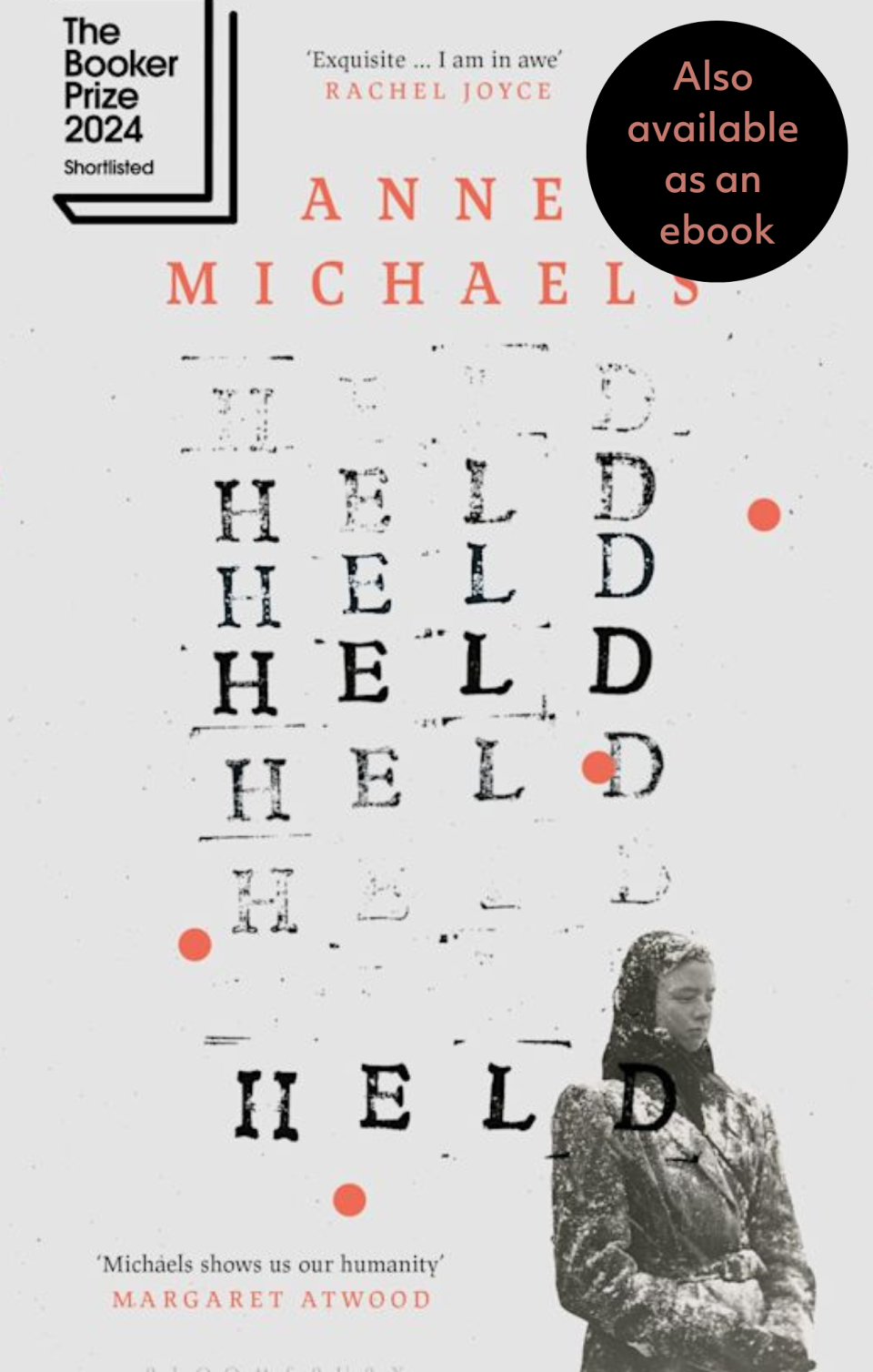 The book cover for Held by Anne Michaels which shows a woman with a scarf tied around her head