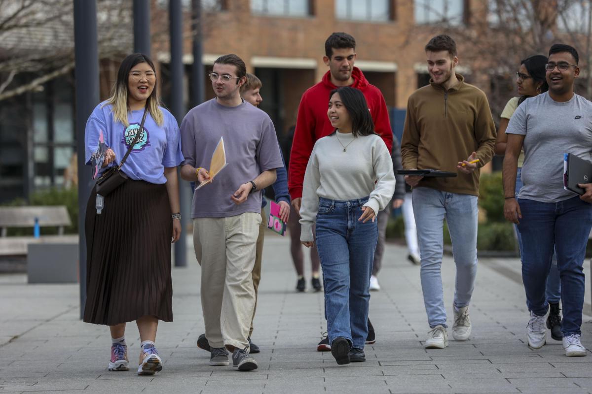 Students walking through campus in Glasnevin