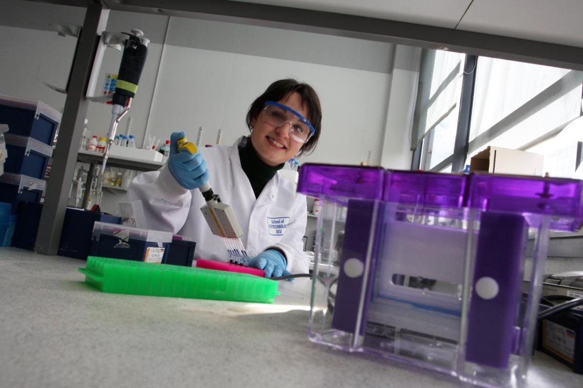 One student working in a lab