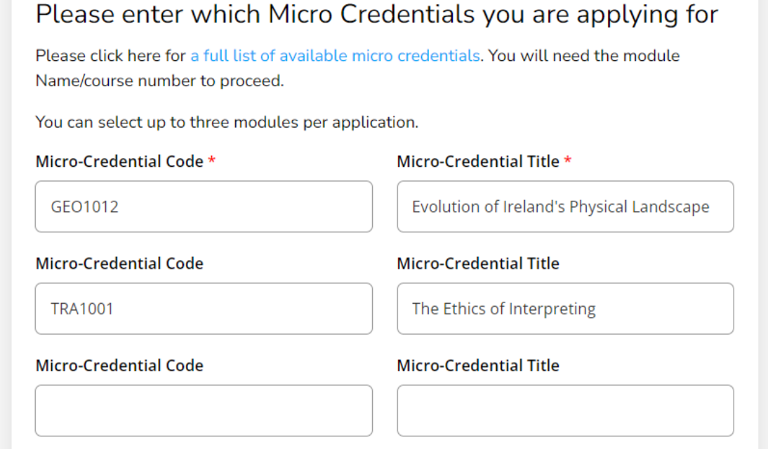 Field to enter micro-credential