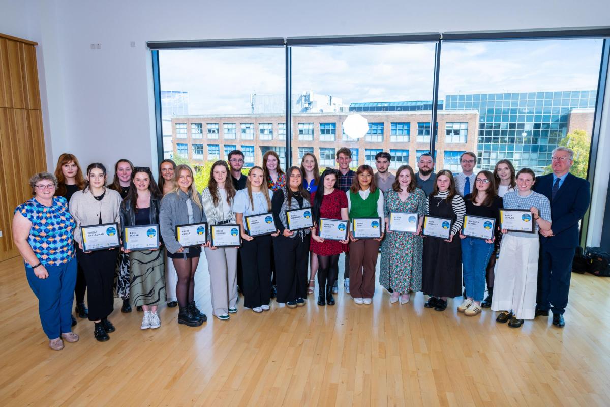 A group photograph of the 2024 STInt Graduates with Prof Daire Keogh