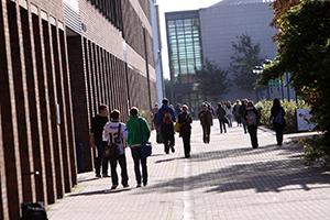 DCU campus with people walking