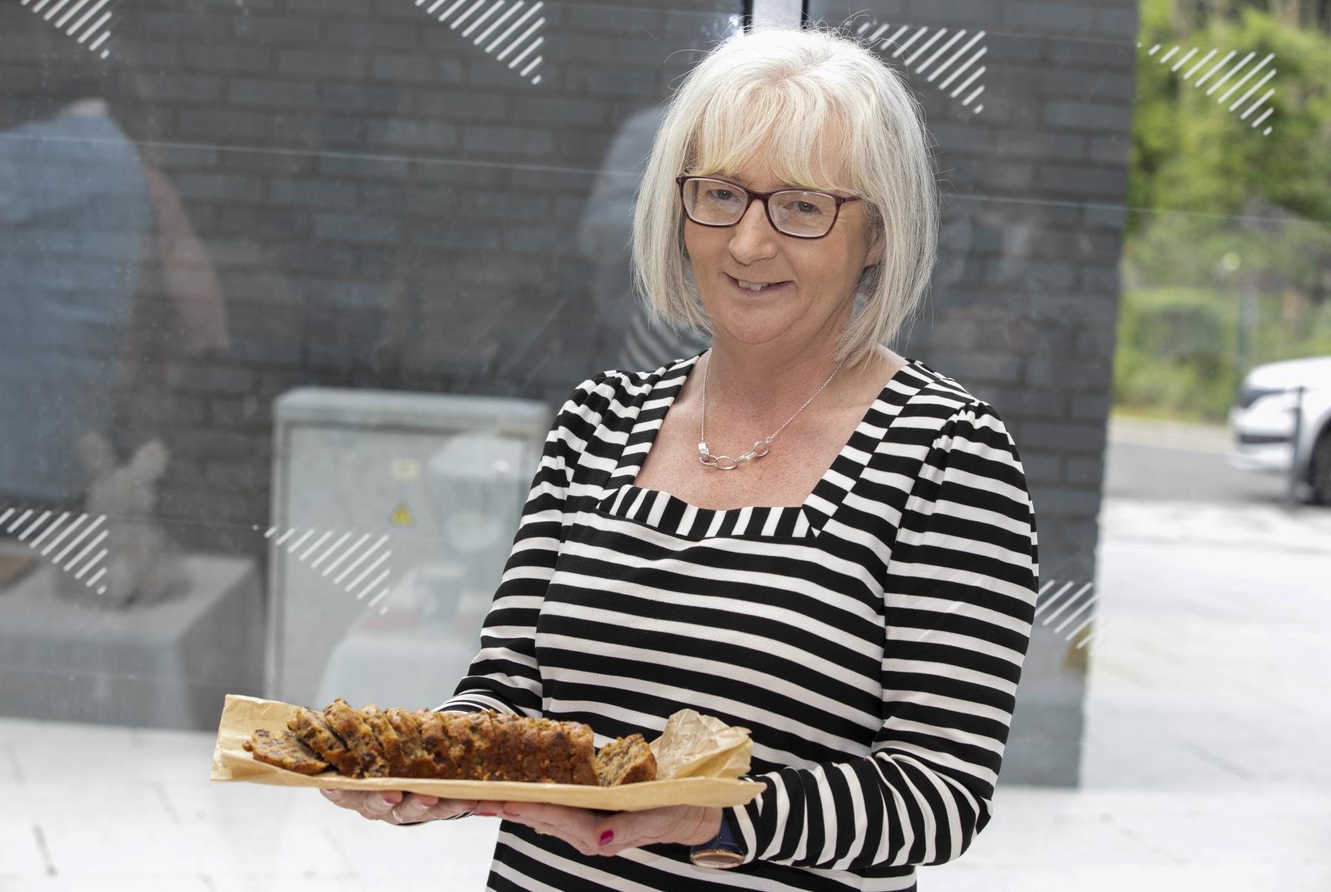Shows Jean Hughes during DCU Bake off for Barretstown