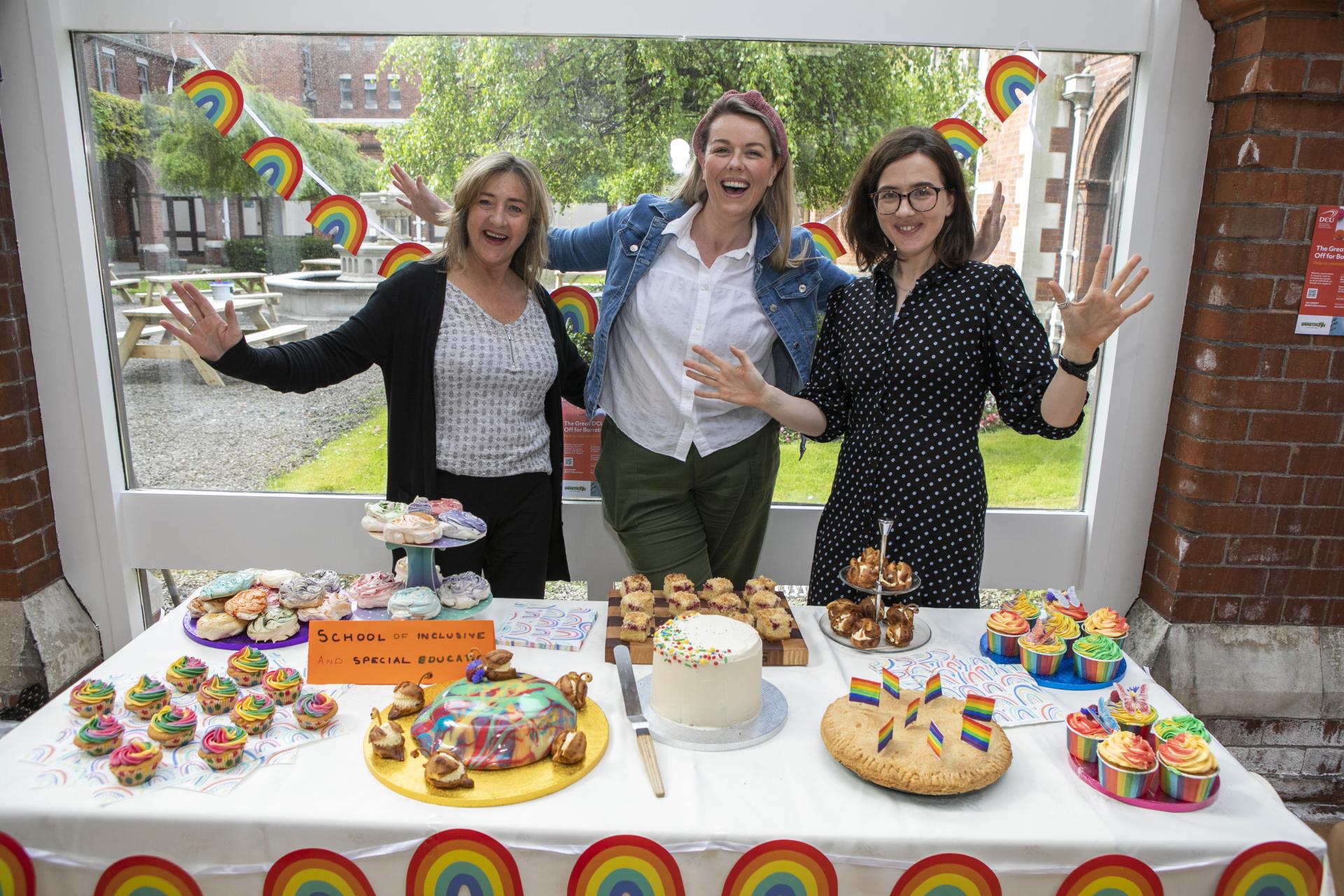 Shows June Murray with colleagues during DCU Bake off for Barretstown event