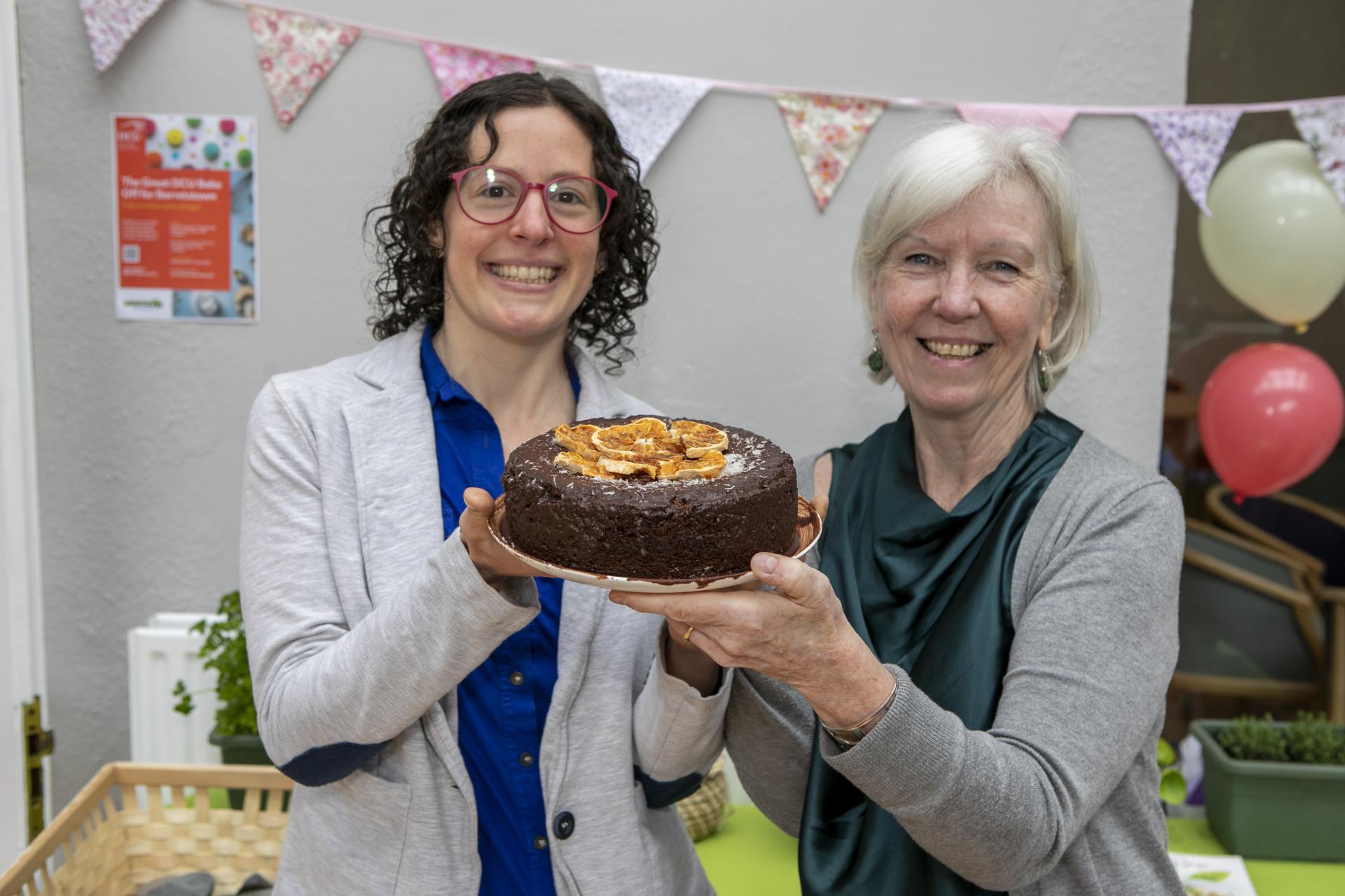 Shows Jennifer with her Citric Vegan Cake during the DCU Bake Off for Barretstown
