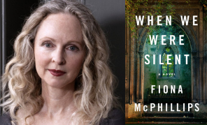 A picture of a woman's face beside the cover for When we were silent by Fiona McPhillips