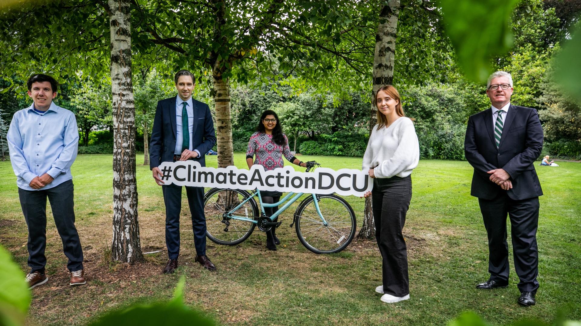 Image showing the launch of DCU's Climate Action Plan featuring Minister for Higher Education Simon Harris and DCU President Professor Daire Keogh